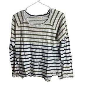 Sundry Shirt Women's XS Long Sleeve Striped Tee White Blue Green Nautical